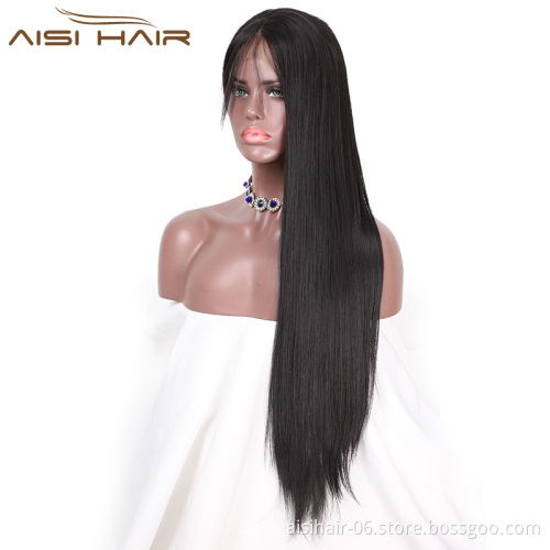 Aisi Hair Wholesale Long Silky Straight Black Synthetic Lace Front Wigs With Baby Hair For Women Heat Resistant Fiber